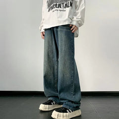 Threebooy Jeans men Autumn Loose Denim pants Wide Leg Jean Male  Straight Denim Pants Harajuku Vintage Jean Trouser Streetwear Clothes