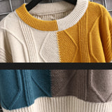 Threebooy New Men's Knitted Sweaters Round Neck Long Sleeve Harajuku Patchwork Color Men Casual Pullover Autumn Winter Warm Sweater 4XL