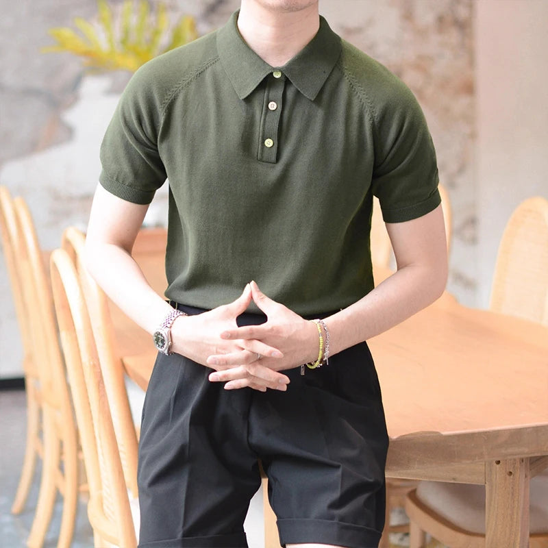 Threebooy New Men Fashion Tops Light Luxury Style Leisure Knitted Polo Shirt Casual Fitness Solid Color Short Sleeve Breathable Tees M-3XL