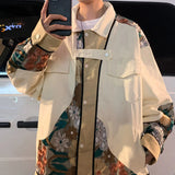 Threebooy Embroidered Jacket Men Fashion Casual Pocket Flower Jacket Mens Japanese Streetwear Loose Hip Hop Bomber Jackets Mens Outwear