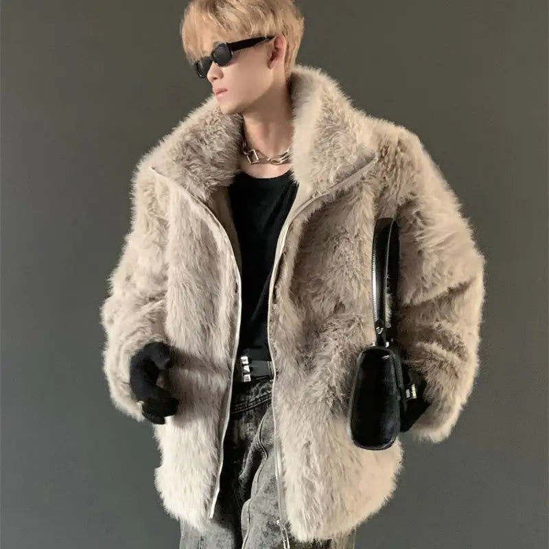 Threebooy Warm Young Parkas Men's Clothing Korean Hip Hop Coat New Thickened Imitation Fur Coat Men's Imitation Fox Fur Jacket