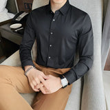 Threebooy Men Spring High Quality Business Shirts/Male Slim Fit Solid Color Ice silk With Long Sleeves Shirts/Man Casual Dress Shirts