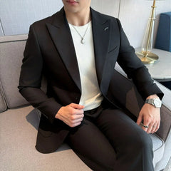 Threebooy  Advanced Mens Suit Two Piece  Fashionable Set Casual Versatile Trendy Slim Fit For Wedding Groom Business Dinner Party