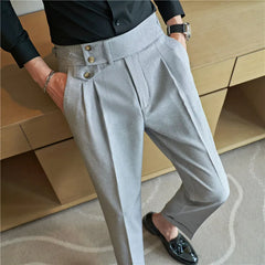 Threebooy Men's High-quality Suit Trousers/Male Slim Fit High Waist Business Casual Pants/Man Solid Color Business Pants 36