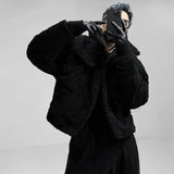 Threebooy Green Padded Winter Men's Jacket Fleece Lamb Wool Thickened Short Coat Male Y2K Top Plush Warm Korean Streetwear Hip Hop