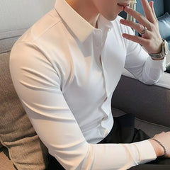 Threebooy  Seamless for Men No Ironing Four-sided High-elasticity Adhesive Nylon Laser Cutting Business Casual Men Foreign Trade Shirt