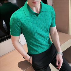 Threebooy  British Style Men's Casual Summer Knitting POLO Shirts/Male Slim Fit High Quality Plaid Casual Short Sleeve Polo Shirts 4XL