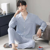 Threebooy Autumn Pajamas Sets Men Long Sleeve Modal Cotton Thin Teenage Boys' Large Size Spring Outwear Home Cloth Suit Sleepwear Male