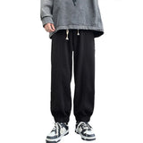Threebooy Winter Men's Fashion Trend Woolen Casual Pants Simple Loose Apricot/black Color Sweatpants Elastic Waist Trousers M-5XL