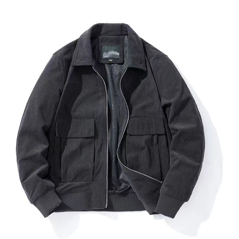 Threebooy Autumn Winter Male Corduroy Jacket Casual Stripe Lapel Safari Jackets Versatile Men's Clothing Trend Elegant Loose Coat