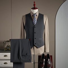 Threebooy  High-quality, fashionable, stylish, versatile and trendy business casual one-button suit set, three-piece set, groom's dress sui