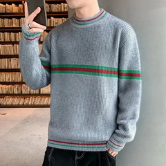 Threebooy  Autumn Winter New Men Sweater O-Neck Patchwork Contrast Color Korean Trend Fashion Thicken Long Sleeve Cardigan Knitted Tops