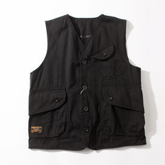 Threebooy Japanese Multi-pocket Work Vest Women's Middle-sex Fashion Trendy Loose Short Jacket Couple Versatile Retro Top Men Aesthetic