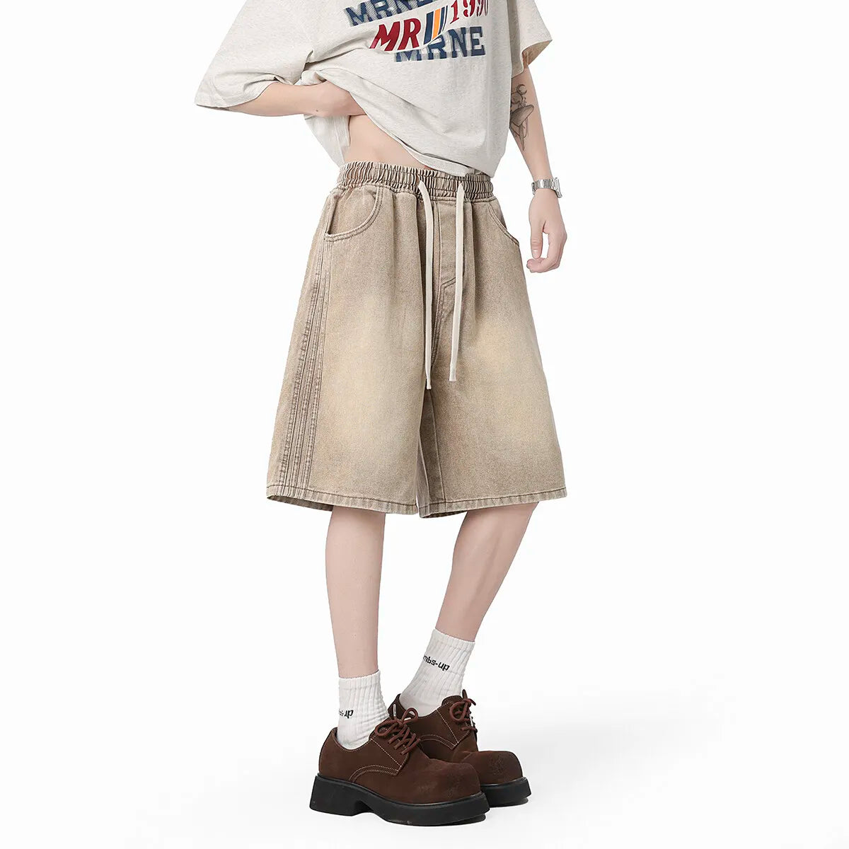 Threebooy  Denim Shorts mens Washed Vintage Elastic Waistband Drawstring Solid Summer Hot Selling Casual Wholesale Fashion Trendy Classic