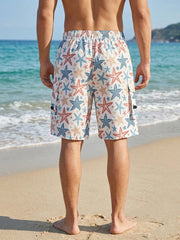 Threebooy  Mens All Over Print Beach Shorts with Multi Pockets Summer Quick Dry Board Shorts with Internal Drawstring Swim Trunks Swimwear