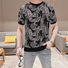 Threebooy  Summer T Shirt Men Short Sleeve Casual Social Tees Mesh Hollow Ice Silk Breathable Round Neck T-shirt Streetwear Men Clothing