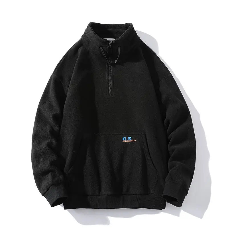 Threebooy Half-zip Hoodless Sweatshirt Autumn Winter Stand-up Collar Shirt Oversize Velevet Tops Lovers Trend Polar Fleece Jacket