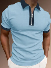 Threebooy  European and American New Men's Summer Color-blocked Short-sleeved Sports Casual Polo Half-zip T-shirt