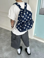 Threebooy  Suede Star Denim Stripe Large Capacity Versatile Backpacks Splicing Backpack