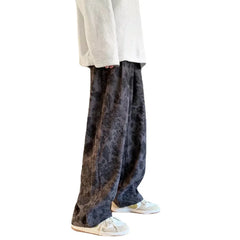 Threebooy Mens Corduroy Pants Loose Casual Wide Leg Sweatpants for Women Vintage Distressed Printed Straight  Trousers Fashion Streetwear