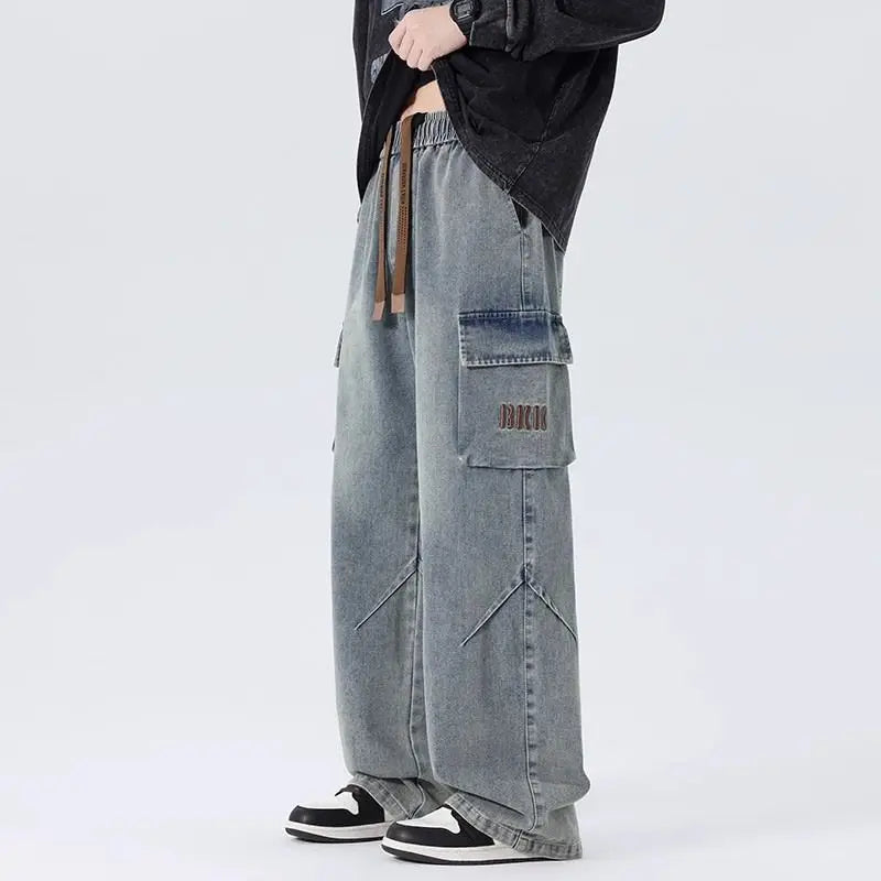 Threebooy 2025 Spring Men and Women Trendy workwear Straight leg denim pants for couples American hip-hop washed personalized casual pants