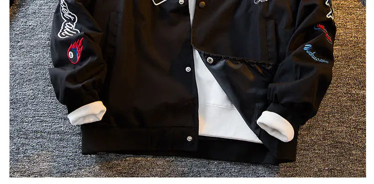 Threebooy Men's Jacket High Street Vintage Retro Locomotive Baseball Uniform Spring Autumn Loose Single-breasted Embroidered Jackets