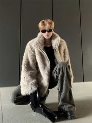 Threebooy Warm Young Parkas Men's Clothing Korean Hip Hop Coat New Thickened Imitation Fur Coat Men's Imitation Fox Fur Jacket