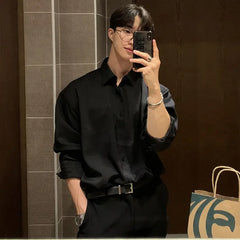 Solid Long Sleeve Shirts Men All-match Smart Casual Office Handsome Business Simple Korean Fashion Camisas De Hombre BF Ulzzang