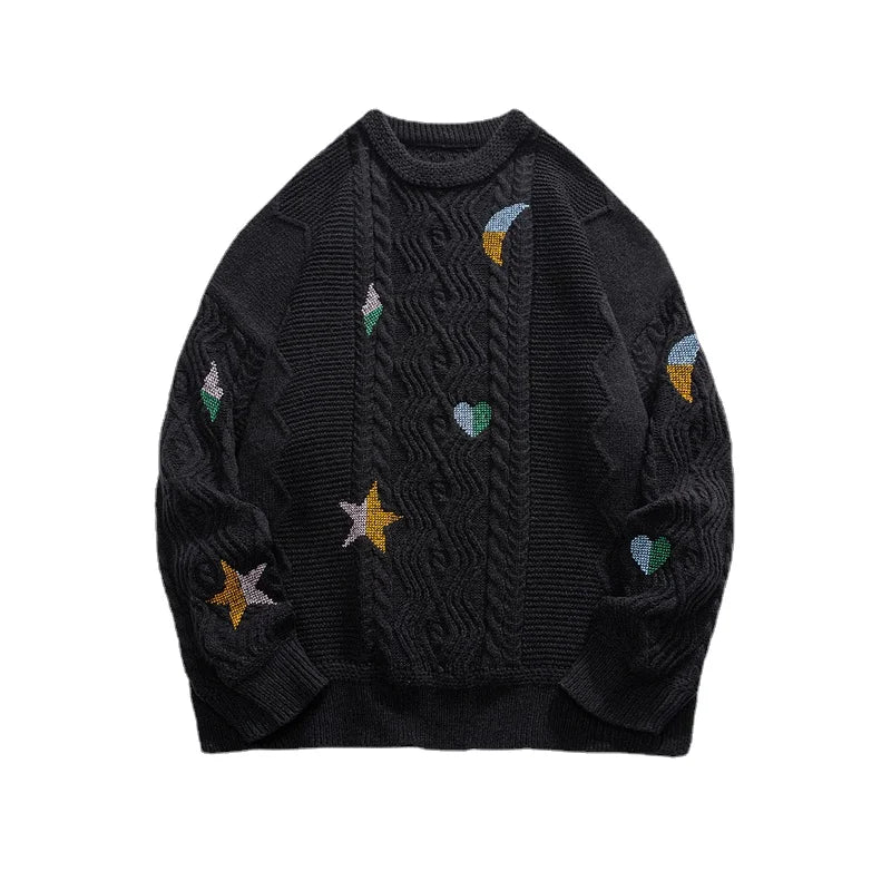 Threebooy Korean Style Round Neck Couple Sweater Autumn Winter New Men's Knitted Pullovers Embroidery Patterns Male Knitwear Clothing