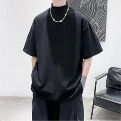 Threebooy Men Tshirt Solid Streetwear Turtleneck Hip Hop Male Oversized T shirts Man Casual Short Sleeve Top Tees Black/White/Purple