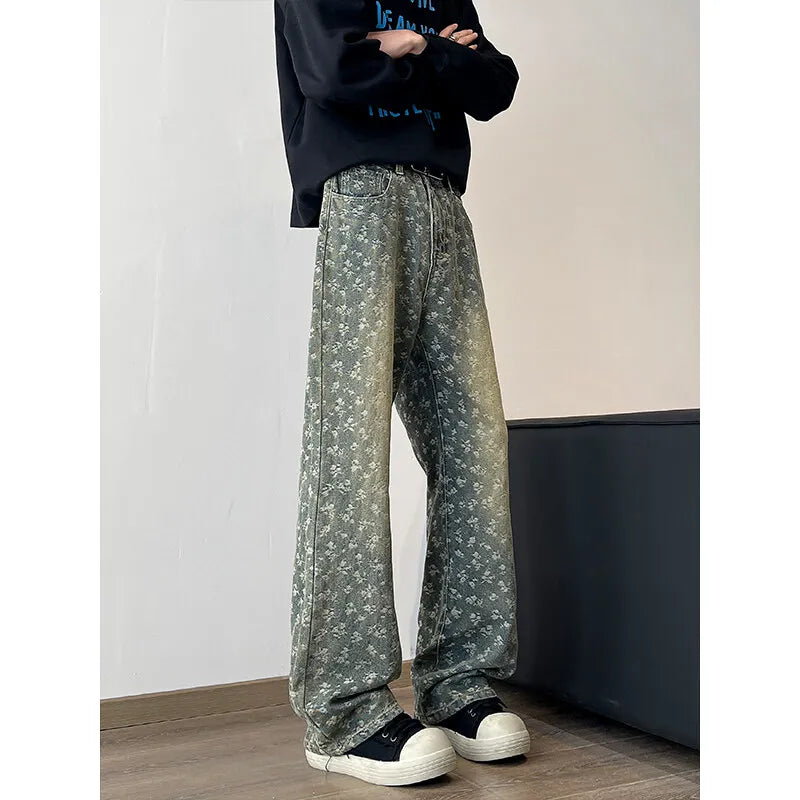 Threebooy Spring Casual Jeans Men Straight Jeans unisex Jacquard Denim Pants Trousers Slim Fit Classic Cowboys Young Man Jeans