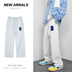 Threebooy Mopping Casual Trousers Spring Summer Oversize Fashion Sports Loose Flocking Letters Simple Pants Straight Wide Leg Aweatpants