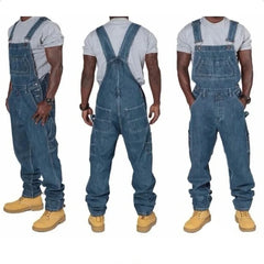 Threebooy Men Cargo Jeans Jumpsuit Big Size Vintage Big Pocket Denim Bib Overalls Homme Casual Adjustable Suspenders Long Pants Streetwear