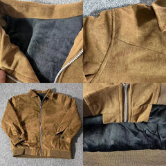 Threebooy Elegant Solid Brown Coat Men's Spring Autumn High-end Loose Lapel Plush Top Winter New Zipper Short Jacket Vintage Streetwear