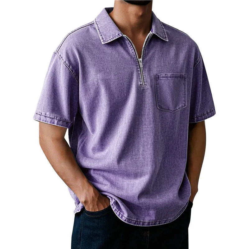 Threebooy  Summer Cotton Polo Shirt Men Short Sleeve Turn Down Collar Pull On Polos Solid Breathable Casual Tops