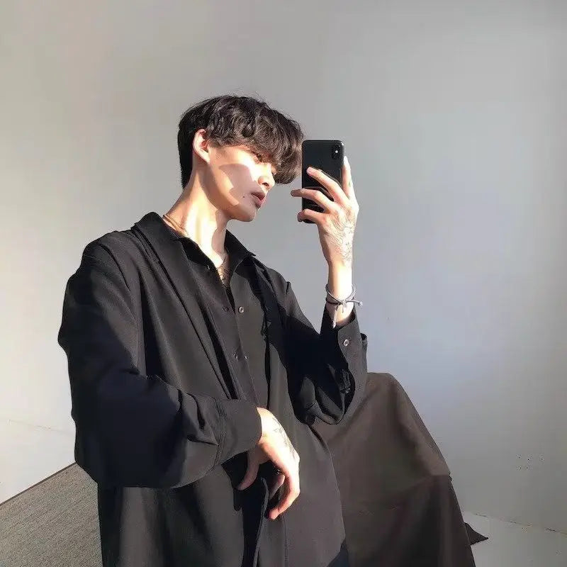 Threebooy Japanese Fashion High-end White Shirts Men Women Korean Version 2025 New Trendy Design Solid Color Handsome Long-sleeved Tops