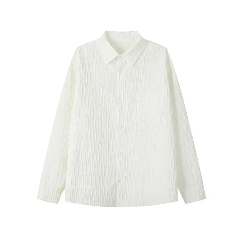 Threebooy New fabric Long-sleeved Shirts Men Korean Comfortable Blouses Casual Loose Single Breasted Textured Mens shirt Harajuku