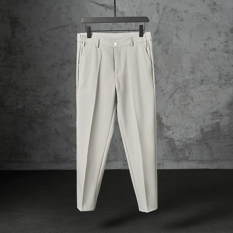 Threebooy  New Fashion Male Suit Pants Light Luxury Draped Cropped Button-down Business Casual Pants Premium Slim-fit Elegant Dress Trouser