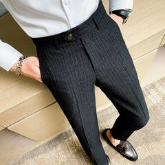 Threebooy Men's Spring Autumn New Fashion Business Casual stripe Suit Trousers Male Solid Color Straight Pants Men Loose Cotton Pants