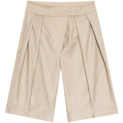 Threebooy New Niche Design Pasted High Waist Khaki Causal Wide Leg Shorts Summer Korean Trend Men's Knee Length Pants