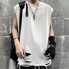 Threebooy Summer Men Sleeveless Vest Casual Solid Tops Loose O-neck Pullover