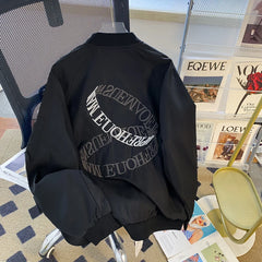 Threebooy American Casual Jacket Vintage Letter Embroidery Bomber Jacket Men's Spring Autumn High Street Vibe Casual Baseball Uniform Coat