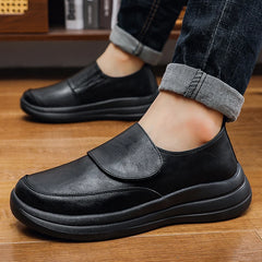 Threebooy  New Men's Leather Slip-On Walking Shoes, Waterproof Comfort Sneakers with Soft Cushioned Sole, Black and Brown,Plus Big Size