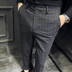 Threebooy Men Slim British Style Suits Pants Business Casual Trousers Male Solid Fit Trousers High Quality Man Formal Wear Plaid 36 38