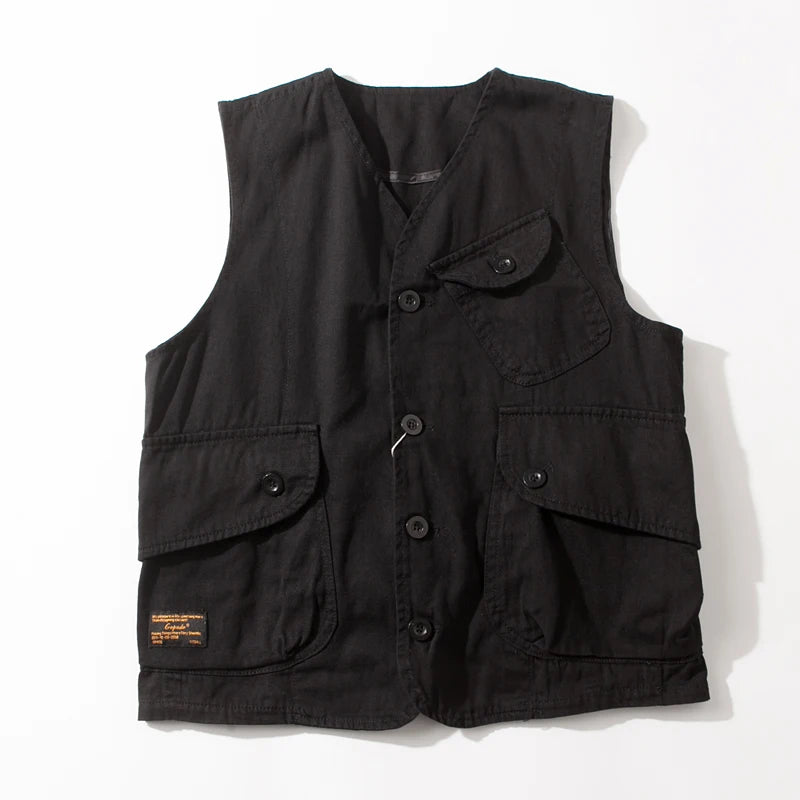 Threebooy  Janpanese Styles Men’s Workwear Vest Outdoor Lightweight Cargo Safari Fishing Vests Shooting Travel Cargo Vest with Pockets