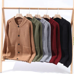 Threebooy Autumn Winter Men's Fashion Casual Sweater Cardigan Solid Color Youthful Vitality O-Neck Knitted Sweatercoat Men Warm Knit Coat