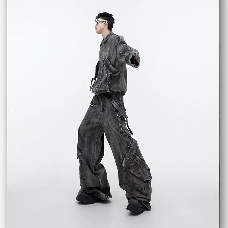 Threebooy Men's Signature Baggy Gray Denim 2-Piece Set