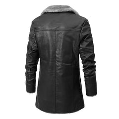 Threebooy Men Winter Long Thick Fleece PU Leather Jacket Mens Streetwear Casual Business Clothing Porcket Leather Jackets Coat Outwear Men