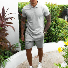 Threebooy  Summer Clothing Men's Luxury Tracksuit Set Casual Short Sleeve Solid Color Polo Shirt+Shorts Streetwear 2 Piece Suit 2024 New