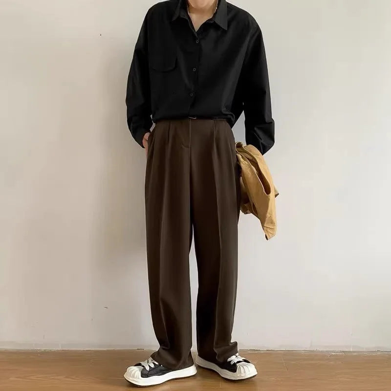 Threebooy Brown Black Suit Pants Men Slim Fit Fashion Social Mens Dress Pants Korean Casual Straight Pants Mens Office Formal Trousers